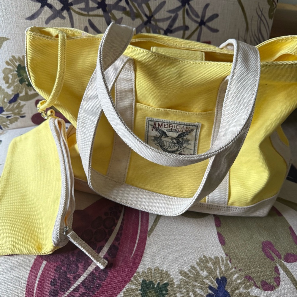 American Eagle Outfitters Yellow and Cream Tote Bag with Pouch